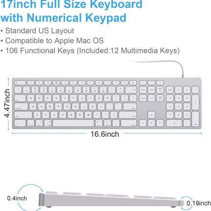 Ultra Slim Aluminum USB Wired Numeric Keyboard for iMac / MacBook / Pro / Air / Windows