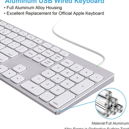 Ultra Slim Aluminum USB Wired Numeric Keyboard for iMac / MacBook / Pro / Air / Windows